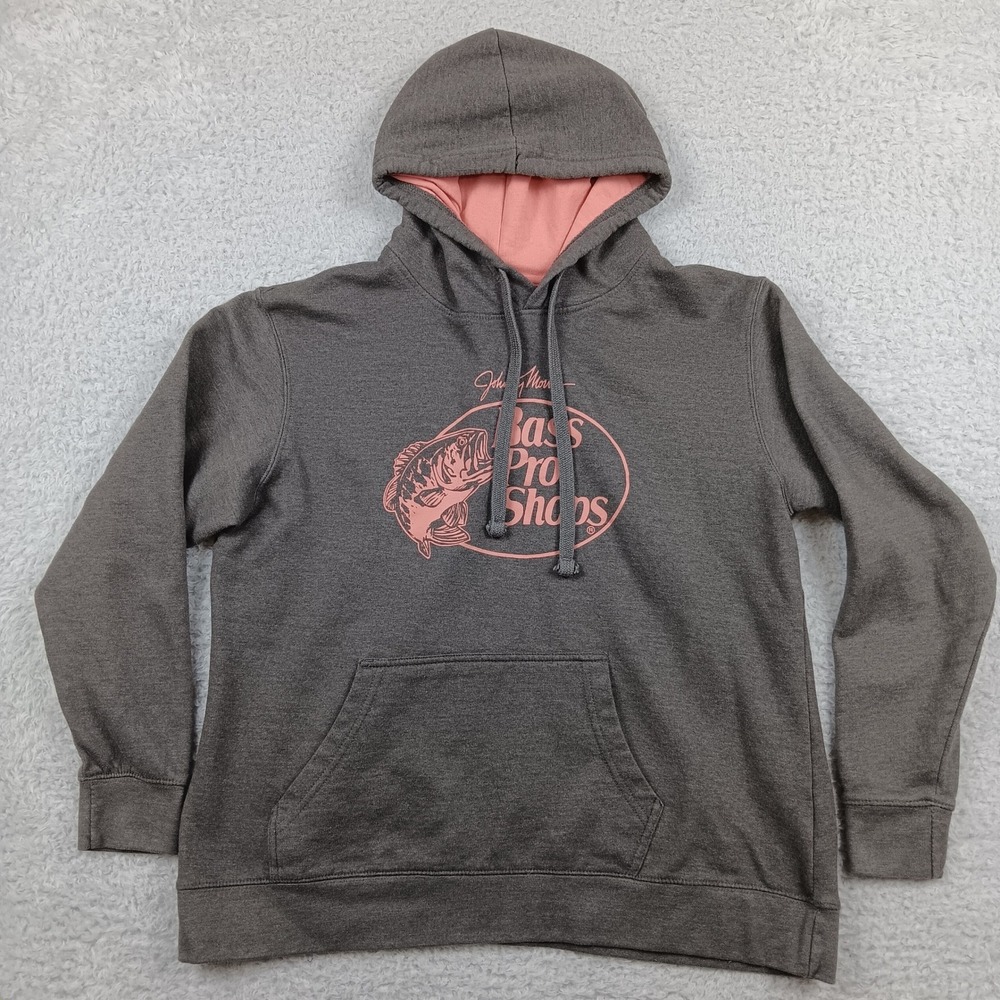 Bass Pro Shops Hoodie Johnny Morris Women L Gray Peach Graphic 624F225270